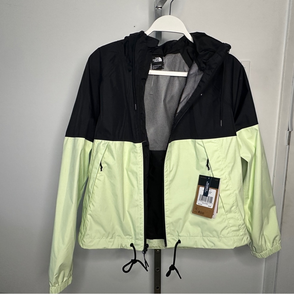 The North Face Black & Light Lime Hooded Windbreaker Jacket